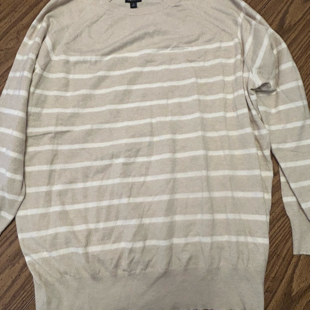 Torrid Beige and Cream Striped Crewneck Sweater